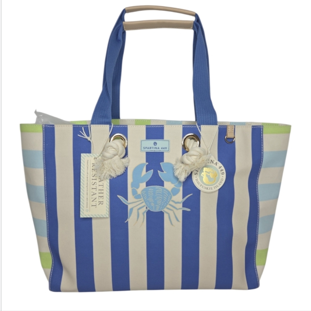 Spartina 449 Beach Tote Overboard Stripe Nautical Rope Trim NEW